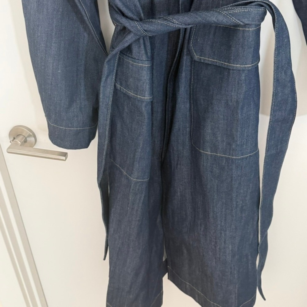 Banana Republic Denim Trench Coat Indigo Blue Belted Duster Medium Boho NWT - Picture 8 of 14